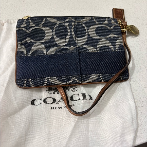 Coach Handbags - Coach Corner zip wristlet in signature denim & vachetta leather with dusty